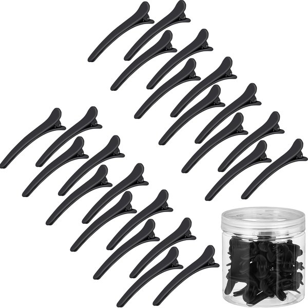 24 Pcs Hair Sectioning Clips Hair Clips for Styling Alligator Hair Barrettes Pins Plastic Duck Billed Alligator Hair Clips Duck Teeth Hair Accessory for Women with Container, 2.95 Inch (Black)