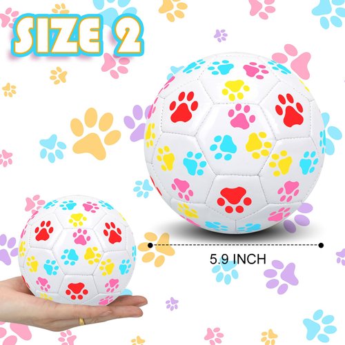 2 Pieces Paw Soccer Ball White Kids Soccer Ball Size 2 Toddler Soccer Ball Small Soccer Ball Mini Soccer Ball Kids Toys For Grass 3-8 Boys Girls Practice Game Festival Birthday Gift Indoor Outdoor