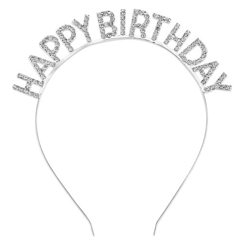 Gold Rhinestone Birthday Headband, Tiara Hat with Crowns for Women Girls, Party Decorations Accessories (Silver)