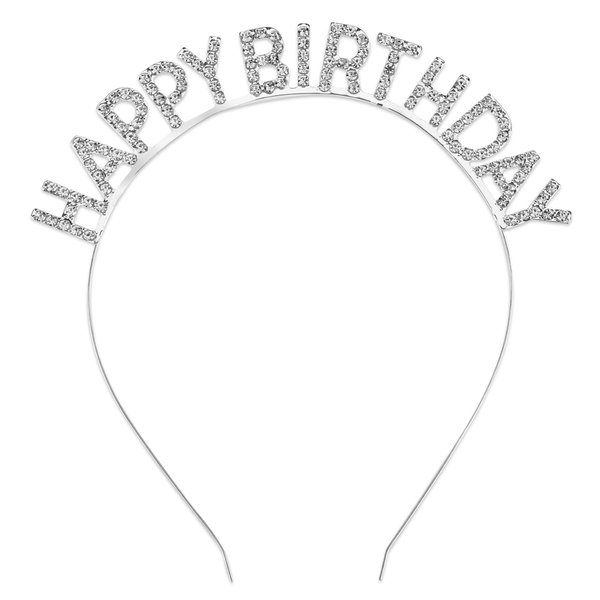 Gold Rhinestone Birthday Headband, Tiara Hat with Crowns for Women Girls, Party Decorations Accessories (Silver)