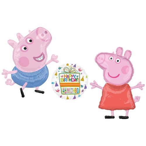 Anagram Peppa and George Happy Birthday Present Party Supplies Pig Foil Balloon Bouquet Decorations, BQ_4289