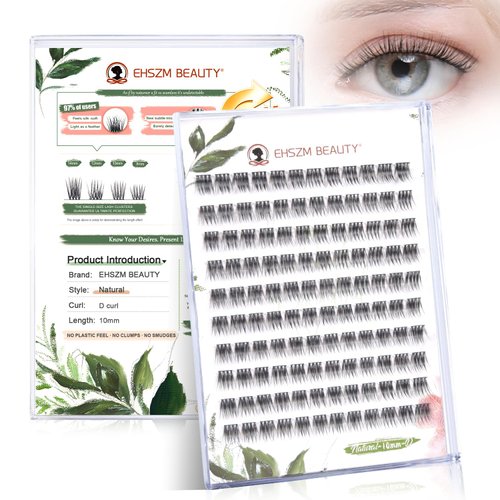 Ehszm Beauty Upgraded,10mm Lash Clusters Wispy D Curl Only,Eyelash Clusters Natural,Ultra-Soft Individual Lashes,Empowered by New Softening Factor.No Plastic Feel,New Comfort - Natural Style