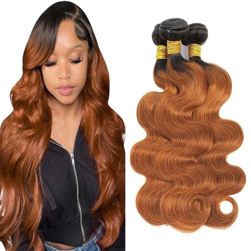 26 28 30 inch Brown Human Hair Bundles 1B30 Brown Body Wave Bundles Two Tone Brazilan Black Root To Brown Bundles Human Hair Weave Virgin Remy Hair Extensions Double Weft 1B/30 Bundles Human Hair