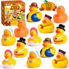 FUN LITTLE TOYS 12 PCS Thanksgiving Rubber Ducks in Bulk for Kids, Assorted Rubber Duck Turkey & Pilgrim Toy Duckies for Fun Bath Toys, Thanksgiving Party Favors, Thanksgiving Themed Bathtub Toys