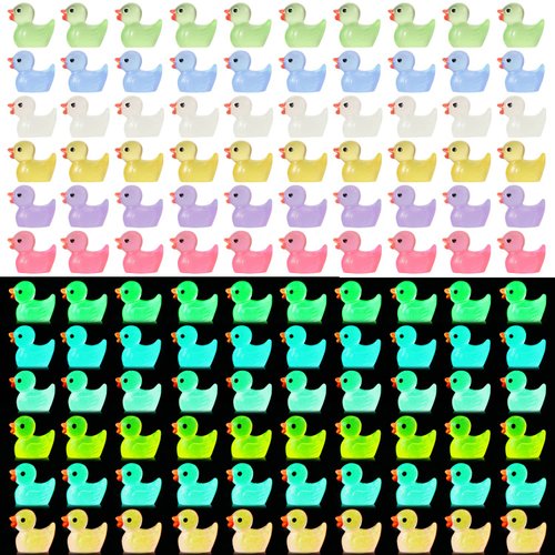 120pcs Mini Luminous Resin Ducks, Little Ducks Mini Tiny Ducks Miniature Figures for Aquarium Garden Landscape Dollhouse Ornament Potted Decorations DIY (6 Color,6 Styles)