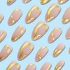 MISUD Press on Nails Medium Almond Fake Nails Matte Glue on Nails Nude Pink Acrylic Nails Stiletto Artificial Nails Gold Chrome Swirl Stick on False Nails with Design 24 pcs