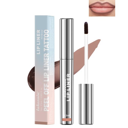 Lestpola Peel Off Lip Liner Stain, Long Lasting Waterproof Lip Liner Tattoo Stain, Transfer-Proof, High Pigmented Color Lip Tint Stain with Matte Finish, All-Day Stay Lipliner Makeup for Women, Brown