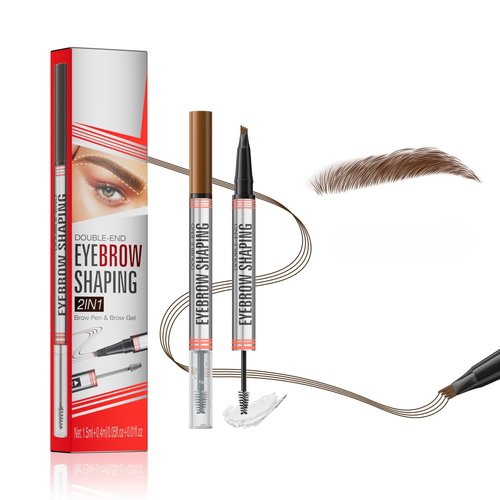 Microblading Eyebrow Pencil, Brow Gel Clear, 2 in 1 Clear Brow Gel Eye Brow Pen for Women, Curved Eyebrow Pen, Eyebrow Tinting Kit, Gel Para Cejas, Natural Hair-Like Brows, Last All Day (Light Brown)
