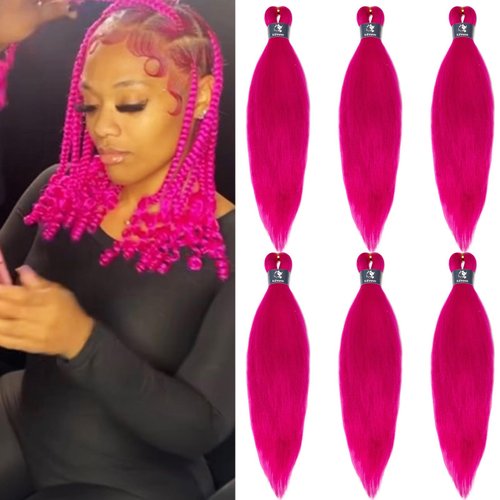 UPruyo Pink Braiding Hair Extensions for Braids Prestretched Braiding Hair 18 Inch Short Braiding Hair Pre Stretched Synthetic Yaki Knotless Box Braiding Hair Pink for Kids Girls