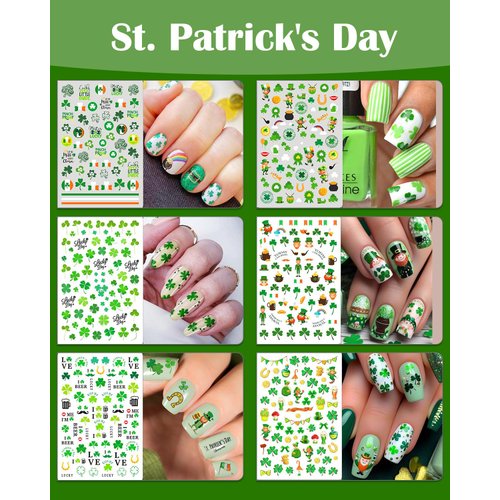 30 Sheets All Holiday Nail Stickers, St. Patrick's Halloween Christmas Valentine's Thanksgiving Day Nail Art Decals Mixed All Season Set, Self-Adhesive Year-Round Manicure Decorations Supplies