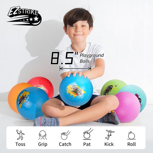 EZ STRIKE 8.5'' Playground Ball Set, Posh Rubber Dodgeballs for Kids and Adults, Handball Kick Ball for Outdoor and Indoor Games, Gaga Balls Includes Pump-World, 4 Pack