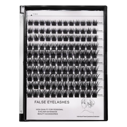Bodermincer 120 Clusters 8-10-12-14mm Mixed/10-12-14-16mm Mixed Wide Cluster False Eyelash Individual Cluster EyeLashes Grafting Fake False Eyelashes Eyelash Extension (Black 8-10-12-14mm Mixed)