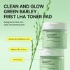 Veganifect Clean and Glow Green Barley First LHA Toner Pad, Vegan Certified, Daily Exfoliating, Improving Skin Texture, 60 Pads