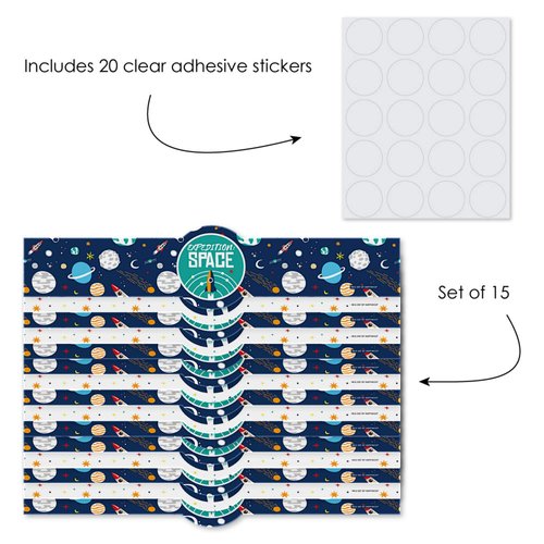 Blast Off to Outer Space - DIY Party Supplies - Rocket Ship Baby Shower or Birthday Party DIY Wrapper Favors and Decorations - Set of 15