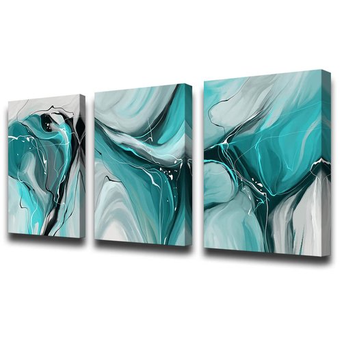 Canvas Painting Abstract Wall Art Teal Wall Art Living Room Canvas Wall Art Bedroom Wall Art Bathroom Wall Art Abstract Watercolor Home Decor Kitchen Poster Art 12x16 Inch/Set of 3,Wall Decor Painting
