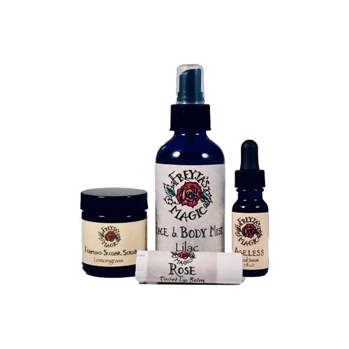 Viking Woman Ageless Beauty Gift Set, Facial Care Gift Set, Sugar Scrub, Toner, Serum and Lip Balm Set for Her, All Natural and Handmade
