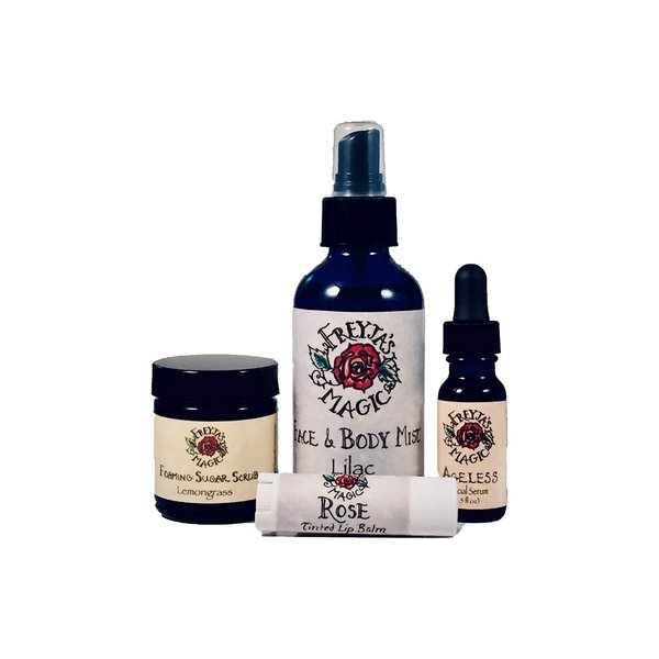 Viking Woman Ageless Beauty Gift Set, Facial Care Gift Set, Sugar Scrub, Toner, Serum and Lip Balm Set for Her, All Natural and Handmade