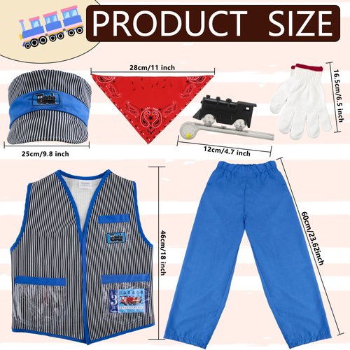 Flotory 7 Pcs Kids Train Engineer Costume Set Engineer Hat Conductor Vest Bandana Train Conductor Dress Up Outfit for Boys and Girls Halloween Career Day Pretend Party Cosplay