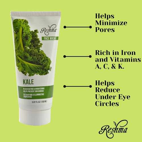 Reshma Beauty Kale Face Wash | Cleanser for All Skin Types & Dull Skin |Purifying and Hydrating| Enhances Natural Glow| Cruelty Free | Removes Make Up| For Daily Use - Cruelty Free(Pack of 1), 5.07 oz