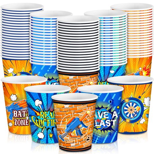 Maxcheck 100 Pcs 9 oz Battle Style Cups Disposable Party Supplies Paper Cups Colorful Fun Drinking Cups Birthday Party Favor Decorations