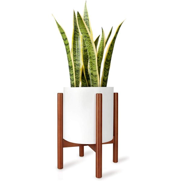 Mkono Plant Stand Mid Century Wood Flower Pot Holder (Plant Pot NOT Included) Modern Potted Stand Indoor Display Rack Rustic Decor, Up to 10 Inch Planter, Brown