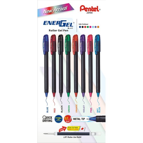 Pentel Energel Roller Gel Pen 0.7mm Metal Tip, 8 Assorted Colors, (Pack of 1)