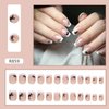 Hallowen Cat Press on Nails Short Square Shaped French Tip Fake Nails with Cute Cartoon Black Cats and Fish Design Pink Glossy False Nails Full Cover Acrylic Nails Stick on Nails for Women