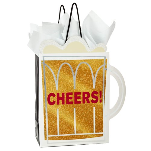 Hallmark 9" Medium Gift Bag with Tissue Paper (Cheers! Beer Mug) for Christmas, Father's Day, Birthdays, Graduations, Promotions, New Jobs or Any Occasion