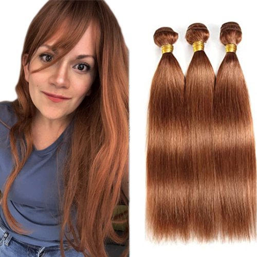 #30 Bundles Straight Brazilian Remy Hair Bundles Hair Weave Brown Hair Extensions For Women Color #30 Light Brown Bundles Double Weft No Tangle Extensions 8 10 12 Inch