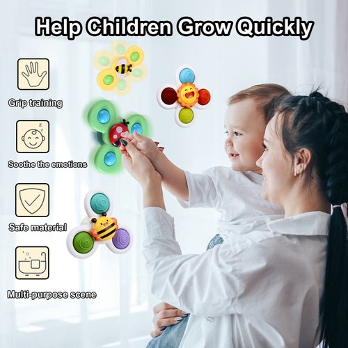 Suction Cup Spinner Toy for Baby - Suction Cup Fidget Spinner Toys Bath Toys Window Spinning Top Baby Toys 12-18 Months Christmas Birthday Gifts for 1 2 3 Boys Girls Sensory Toys for Toddlers 1-3