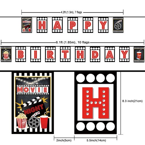 Happy Birthday Bunting Birthday Party Banner?Movie?Buff Birthday Party Decorations Supplies Birthday Party Hanging Bunting for Home Mantel Fireplace Wall Window Decoration