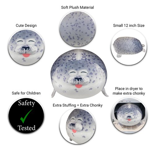 Pineapple Chubby Blob Seal Plush Pillow, Cute Stuffed Animal Seal Plushie Toy, Cotton Plushy Ocean Gray (10 inch)