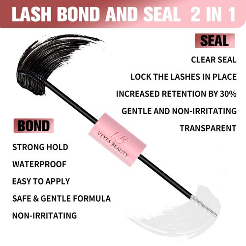 VEYESBEAUTY Lash Bond and Seal Waterproof 2 in 1 Cluster Lash Glue for Eyelash Extensions Long Lasting Strong Hold Individual Eyelash Glue for Self-Application at Home 5ml+5ml