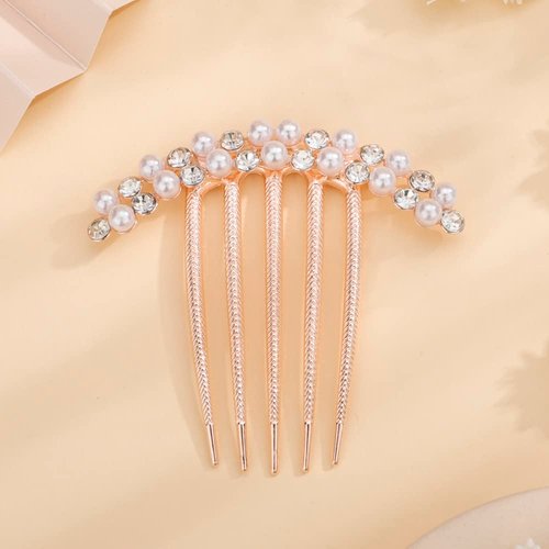 Missgrace Luxury Glitter Sparkly Crystal Rhinestones Pearls Gold Hair Side Combs Hairpins Barrettes Clips Hair Accessories for Women Girls (Color 1)