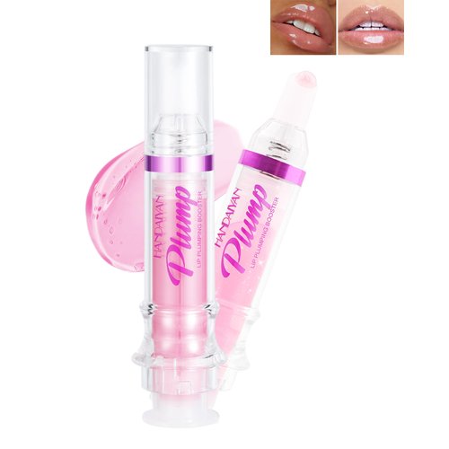 Lip Plumping Booster Lip Gloss,Plump and Pout Lip Plumper Hydrating & Volumizes Lip Wrinkles,Enhancing Plump Effect for Fuller Lips,High Shine Lip Glaze,Women's Day Makeup Gift for Women-01+02