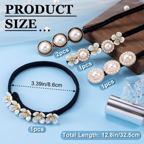 Isslly Hair Bun Maker, 5PCS Pearl Flower French Twist Hair Bun Accessories, Non Slip Reusable Velvet Scrunchie Magic Clip, for Women, Girls for Daily Use, Parties