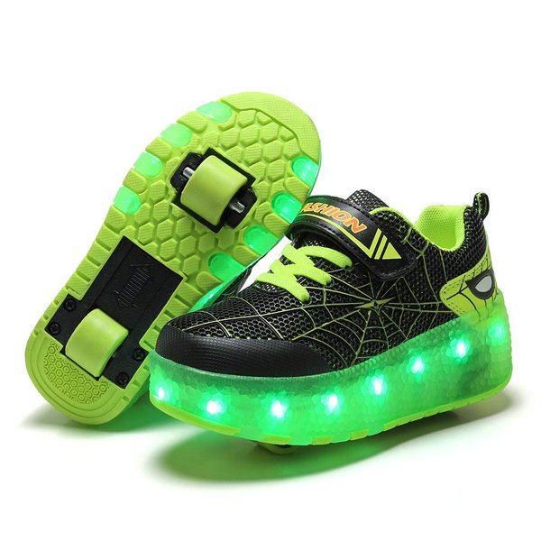 BFOEL Roller Skates for Girls LED Fashion Roller Shoes 2 Wheels Best Gift. Black-Green