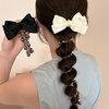 4 Pcs Bowknot Braided Telephone Wire Black White Pearl Hair Bands Elastic Spiral Hair Ties Phone Cord for Women Elegant Ponytail Holder Accessories