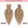 S-noilite 150% Density Human Hair Toppers with Bangs Silk Base Clip in Hair Topper For Women with Thinning Hair Cover Gray Hair Clip on Top Hairpieces For Short Hair 6 Inch 27g #27 Dark Blonde