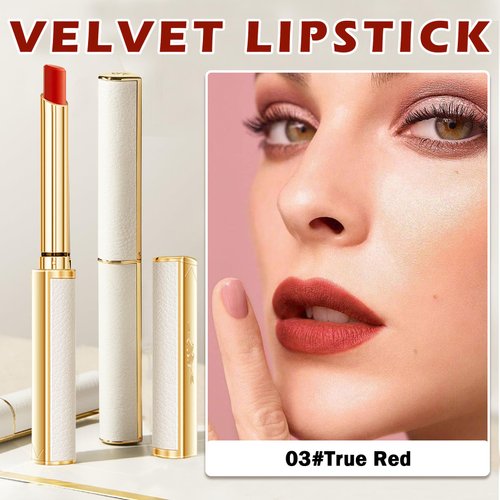 CAHIUYOA 2PCS Red Matte Lipstick Set for Women Natural Velvet Matte Lipstick Moisturizing Long Lasting Lip Gloss Non-Stick Cup Lip Stick Makeup - 03 True Red