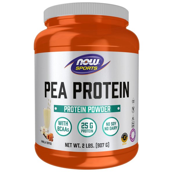 NOW Foods Sports Nutrition, Pea Protein 25 g With BCAAs, Easily Digested, Vanilla Toffee Powder, 2-Pound