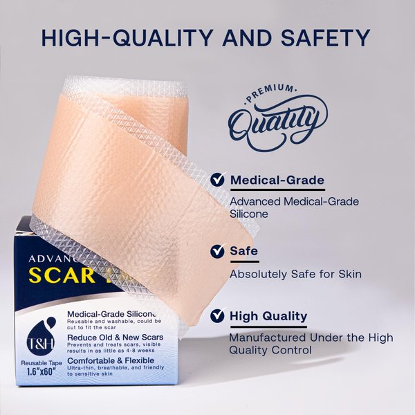 Advanced Silicone Scar Sheets Tape - Medical Grade Soft Silicone Gel Scar Sheets Tape, Highly Comfortable Painless for C-Section, Stretch Marks, Acne, Surgery, Effective Scars Treatment Tapes