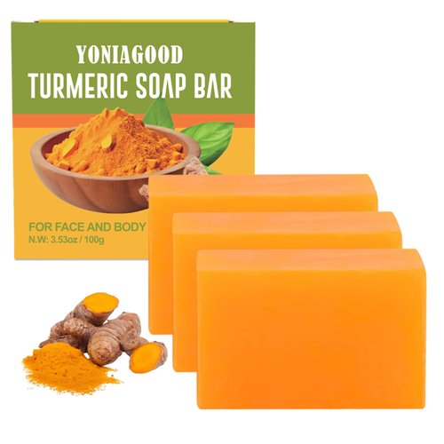 3 PCS Turmeric Soap Bar, Organic Turmeric Bar Soap for Face & Body Cleansing, Handmade Body Bath Soap Deeply Cleanse Body Smooth Skin Moisturizing Soothing, For All Skin Types, Men and Women