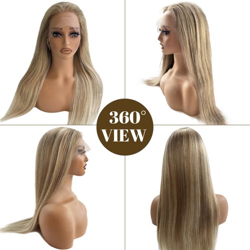 20 Inch Ombre Lace Front Wig Human Hair #8T18/60 Ash Brown to Blonde HD Lace Front Wigs Human Hair Pre Plucked Glueless 150% Density Highlights 13x4 Straight Lace Frontal Wigs for Women