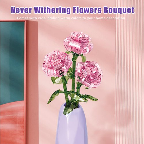 Dookok Flower Bouquet Building Set with Vase, Artificial Flowers Building Blocks for Home Decoration, 261 Pieces Botanical Collection Building Toys for Adult Kids Gift