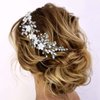 Casdre Flower Bride Wedding Headpiece Silver Crystal Bridal Headband Pearl Hair Accessories for Women and Girls