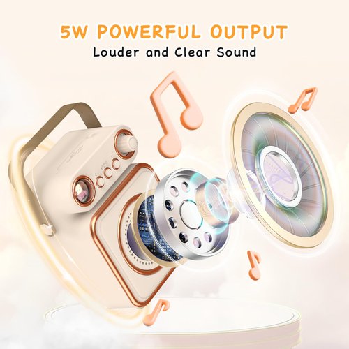 Qoosea Mini Karaoke Machine with 2 Wireless Microphones Portable Bluetooth Microphone with Speaker for Kids and Adults Speaker with Light Birthday Gifts for Girls Ages 4~12+ Years Old (Beige)