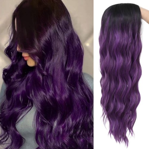 Siudus Ombre Purple Lace Front Wigs for Women Long Curly Wavy Natural Looking Wig Synthetic Resistant Hair Wig for Cosplay Daily Party Use