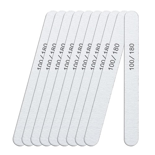 Nail File 10PCS Professional 100/180 Grit Double Sides Washable Style,Grey Color Fingernail Files for Natural Acrylic Coarse Nail Manicure Pedicure DIY&Salon Use