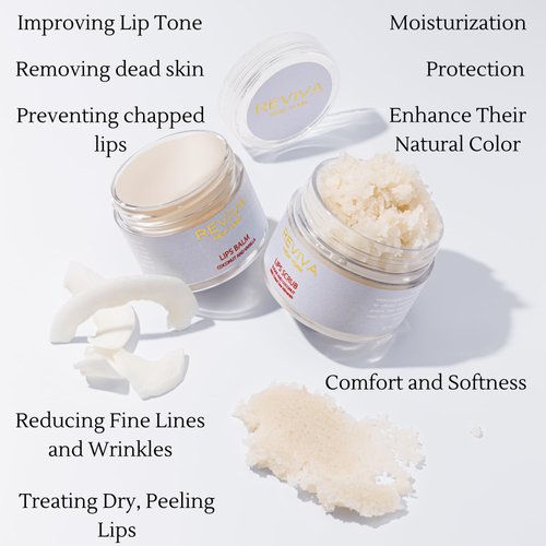 Lip Balm and Lip Scrub, Lip Moisturizer and Lip Exfoliator, Lip Treatment Set, Lip Exfoliator Scrub, Lip Care, Lip Butter, with Sugar, Coconut Oil, Shea Butter, Cocoa Butter, Sweet Almond Oil, Vanilla